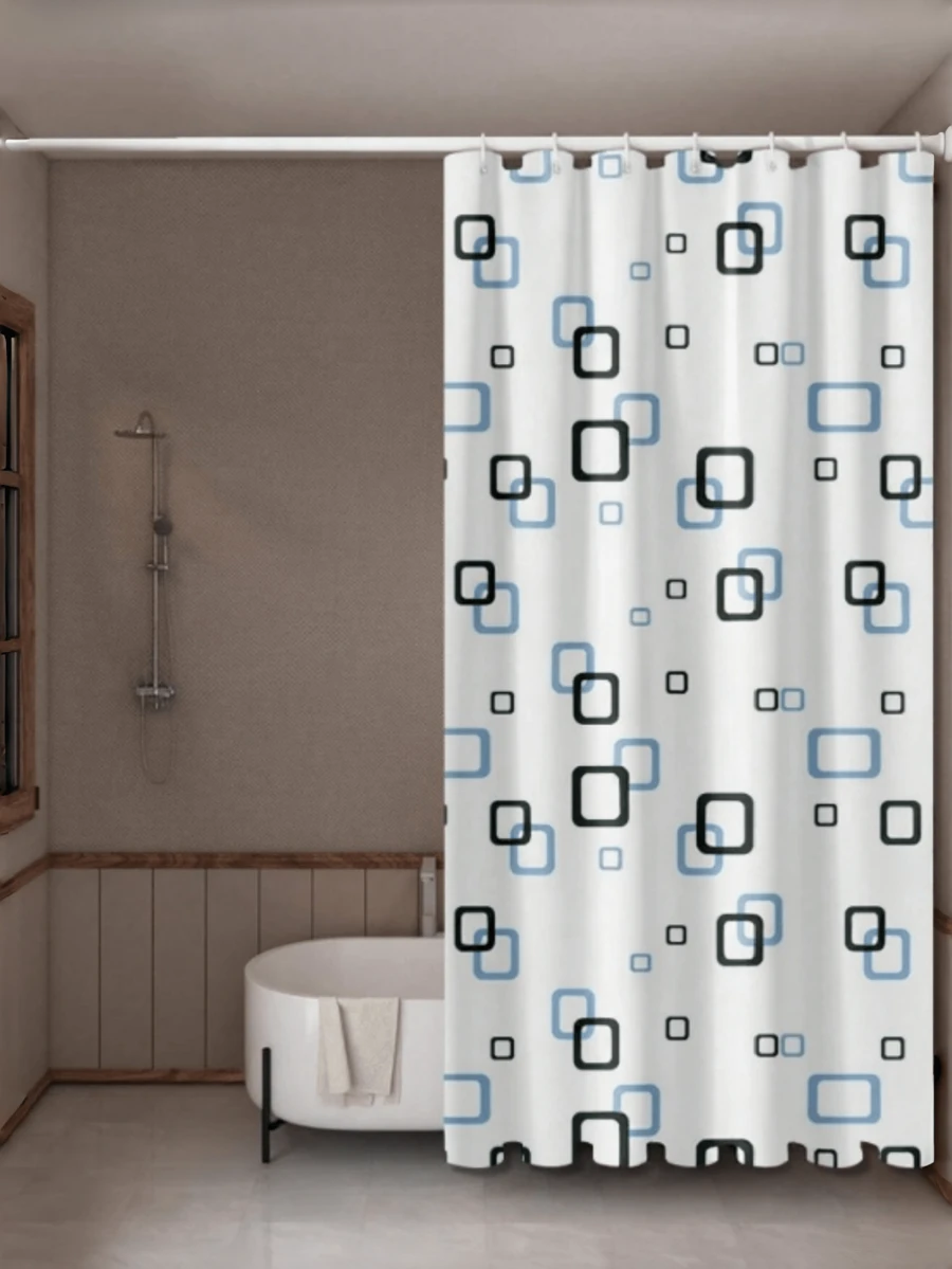 A Stylish Small Square PEVA Shower Curtain, Waterproof, For Bathroom Use, Hooks Included. - Multicolor - View 1