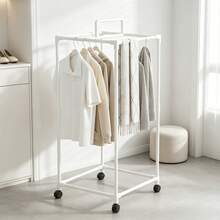 Multifunctional Rotating Floor Drying Rack, Thickened Steel Tube With Strong Load-Bearing, Tall Hanging Area For Long Dresses, Top Storage For Shoes, Space-Saving Vertical Coat Rack For Small Apartments - Multicolor - View 12