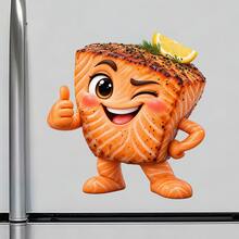 Winking Salmon Fillet Fridge Magnet, A Seaside Supper Story For Cheerful Kitchen Moments For All Metal Surfaces Throughout The Home - A - View 2