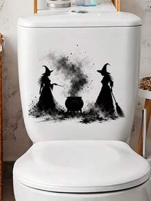 1pc Witch And Cauldron Pattern Toilet Sticker, Water Tank Sticker, Bathroom Decor, Funny Toilet Sticker, Wall Decor, Home Decor, Enhance Your Home's Overall Aesthetic, Suitable For Halloween - one-size - View 5