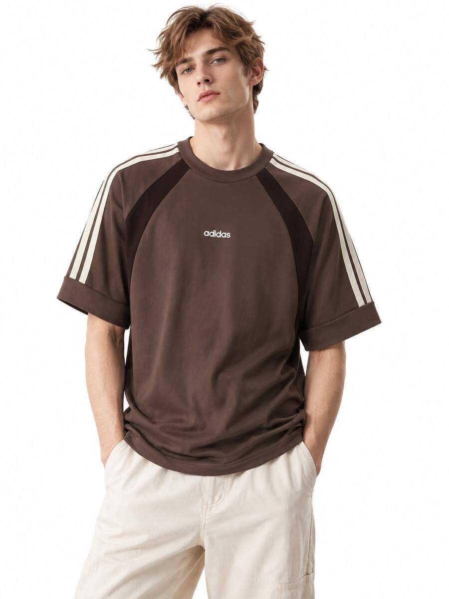 Adidas Men's Casual Comfortable Short Sleeve T-Shirt, Versatile For Summer - Brown - View 1
