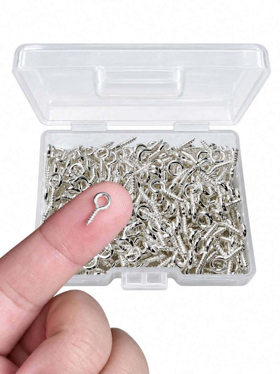 150/300pcs Small Screw Eye Pins, Mini Screw Eye Pins, Suitable For Handmade Craft Projects, Cork Bottles And DIY Jewelry Making - Silver - View 1