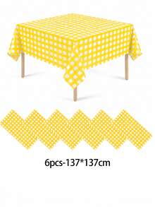 1/6/12PCS-137*274cm Yellow And White Plastic Checkered Tablecloth, Decorative Disposable Yellow Plaid Tablecloth, Suitable For Picnic, Farm, Birthday, Wedding Rectangular Tablecloth, Party Tablecloth - Yellow - View 16