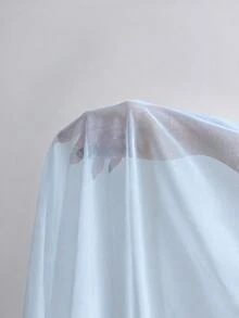 ChicMe 女款露肩抓褶長洋裝，無袖魚尾下擺，修身顯瘦，優雅雞尾酒會大裙擺 - 淺色水洗藍 - 查看 10