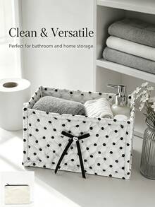 Sweet Polka Dot Quilted Fabric Storage Bin, Rectangular Soft Storage Box With Bow Decoration, Large Capacity Multi-Functional Storage Box, Suitable For Cosmetics, Snacks, Ideal For Desktop, Bathroom And Bedroom Home Storage - Multicolor - View 11