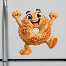 Happy Sesame Bagel Fridge Magnet, A Neighborhood Bakery Keepsake For Busy Kitchen Mornings For All Metal Surfaces Throughout The Home - A - View 2