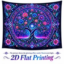 2D Flat Pattern, Single "Tree Of Life" Tapestry, Featuring Vibrant Mandala Design With Floral And Scroll Patterns. It Glows Under Fluorescent Light, Suitable For Wall Decoration, Bedroom Background Decor And Party Decoration. - Multicolor - View 4
