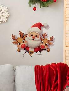 1 miếng nhãn dán tường 3D hình ông già Noel và tuần lộc trang trí lối vào phòng khách trong nhà dịp lễ, tự dính - Một cỡ - Xem 3