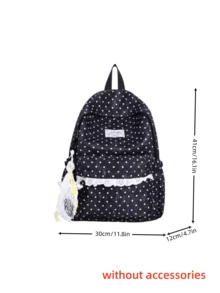 School Backpack + Ruffle Lace Polka Dot Backpack + Large Capacity & Side Pockets + Campus Shopping Trip + Cute Kawaii Nylon Student Daypack - Multicolor - View 11