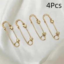 3/4/6Pcs Vintage Brooch Set, Gold Quilted Pins, Retro Style Brooches, Adjustable Waist Safety Pins, For Dress And Jeans Clothing Decoration - Multicolor - View 14