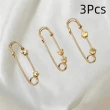 3/4/6Pcs Vintage Brooch Set, Gold Quilted Pins, Retro Style Brooches, Adjustable Waist Safety Pins, For Dress And Jeans Clothing Decoration - Multicolor - View 18