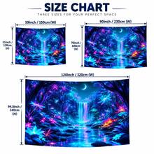 2D Flat Pattern, Single Piece, Forest Waterfall Tapestry, Dreamy Forest Waterfall, Dragonfly, Crescent Moon, Stream, Glowing Flower Pattern, Glows Under Fluorescent Light, Wall Decor, Hanging Fabric, Bedroom Backdrop, Party Decoration - Multicolor - View 3