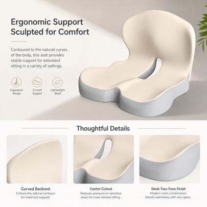 1 pieza Cojín ergonómico hueco, almohada de espuma de memoria para alivio de presión en la cadera, almohadilla de asiento antideslizante, adecuado para silla de oficina, silla de juegos, asiento de coche, silla de ruedas, uso doméstico y de viaje