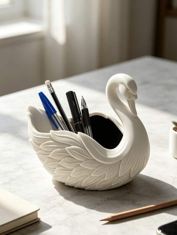 1pc Creative White Swan Shaped Pencil Case, Student Stationery Pencil Holder, Storage For Erasers, Stickers, Ballpoint Pens And Other Stationery, Beautiful Swan Shaped Pen Holder, Desk Decoration, Student Pencil Case, School Supplies, Ideal Gift For Students, Back To School Essential