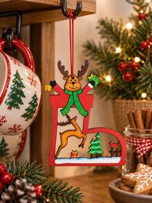 1pc Reindeer Hanging Ornament Red Green Rustic Farmhouse Holiday Tree Pendant With Deer Gift Pine Tree Design For Christmas Tree Door Knob Fireplace Garland Window Party Home Decor Winter Seasonal Gifting - Style - E - View 5