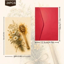24pcs+1 Amplop Merah Kartu Pos Bunga Lebah Elegan, Kartu Ucapan Bertema Alam, Menampilkan Madu Manis dan Lebah, Cocok untuk Teman, Musim Semi, Gaya Seni Vintage - Set - View 2