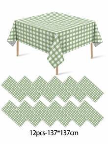 1/6/12PCS-137*274cm Green And White Plastic Plaid Tablecloth, Decorative Disposable Green Plaid Tablecloth, Suitable For Picnic, Farm, Birthday, Wedding Rectangular Tablecloth, Party Tablecloth - Green Rat Tail - View 14