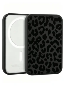 Leopard Print Soft Silicone Protective Case Compatible With A2384 Mag‑ Mobile Power Bank EMC 3624, Non‑Magnetic Shockproof Anti‑Scratch Protective Cover, Portable Power Bank Sleeve Shell, Power Bank Not Included - Black - View 6