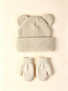 1 Set Unisex Toddler/Baby Knitted Hat + Gloves, Versatile Bear Design Cartoon Hat & Warm Gloves 2 Pieces Set - Set - View 7