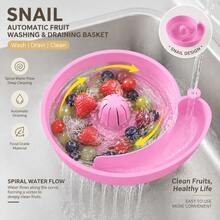 New Snail-Shaped Automatic Fruit & Vegetable Washing Basket, No-Hand Wash Soaking Cleaning & Draining Basket, Portable Kitchen Strainer Colander, Suitable For Grapes, Strawberries, Berries & Vegetables - Multicolor - View 9
