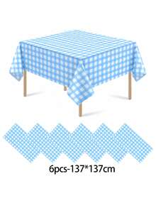 1/6/12PCS-137*274cm Light Blue And White Plastic Plaid Tablecloth, Decorative Disposable Light Blue Checkered Tablecloth, Suitable For Picnic, Farm, Birthday, Wedding Rectangular Tablecloth, Party Tablecloth - Light Blue - View 12