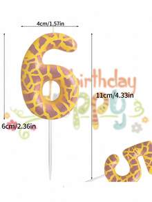 1pc Giraffe Pattern Number 0-9 Animal Theme Birthday Anniversary Party Cake Decoration Candle,Christmas - Multicolor - View 6