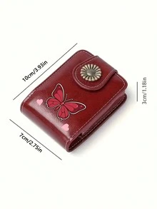 Kotak Penyimpanan Lipstik Mini Kulit Sintetis dengan Cermin Terintegrasi, Kantong Lip Gloss Motif Kupu-kupu Retro dengan Penutup Jepit, Tempat Kosmetik Ukuran Saku - MultiWarna - View 11
