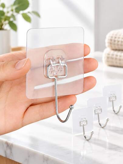 Heavy Duty Hooks, 1-30pcs/Pack, No-Drill Wall Mount Self-Adhesive Removable Transparent, Waterproof Rust-Proof, Suitable For Bathroom, Kitchen, Home And More