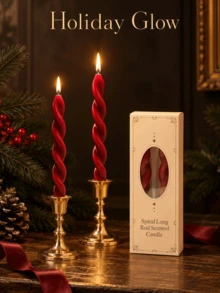 4/2/1pcs Luxury Burgundy Twisted Scented Taper Candles, 0.78*7.87 Inches, Gift Box Set, Suitable For Home Decor, Atmosphere Creation, Tabletop Decoration, Christmas, Christmas Decor, Christmas Gift - Multiple Styles - View 8