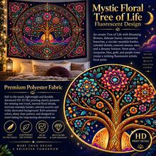 2D Flat Pattern, 1pc, Tree Of Life Tapestry, Vintage Mandala Design, Tree Of Life, Sun, Moon, Flowers, Starry Sky Pattern, Glows Under Fluorescent Light, Suitable For Wall Decor, Hanging, Bedroom Backdrop Or Party Decoration - Multicolor - View 10