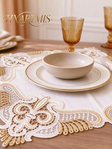 HXARTMIS 1 buah Alas Meja Persegi Bordir Renda Vintage, Alas Meja Renda Bunga Berongga, Alas Dekorasi Meja Makan Elegan Gaya Bohemian, Cocok untuk Meja Makan, Dekorasi Meja Pesta di Rumah - Coklat - View 1
