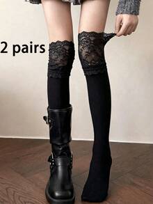 Women's Over-The-Knee Socks, Lace Trim, Slim Fit Vertical Stripe Design, Pure And Seductive Style, Suitable For JK/Japanese Sweet Looks - A - View 15