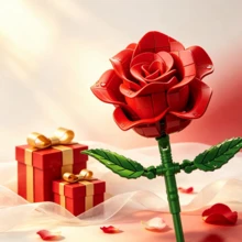 1pc DIY Assembly Rose Flower Building Block Set, Artificial Red Rose Model Bricks, Desktop Home Decor Gift - Multicolor - View 4