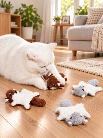1PC Cute Plush Flying Squirrel Cat Toy, Soft Realistic Small Animal Cat Teaser Toy, Cat Interactive Toy, Indoor Cat Hunting And Boredom Relief Toy