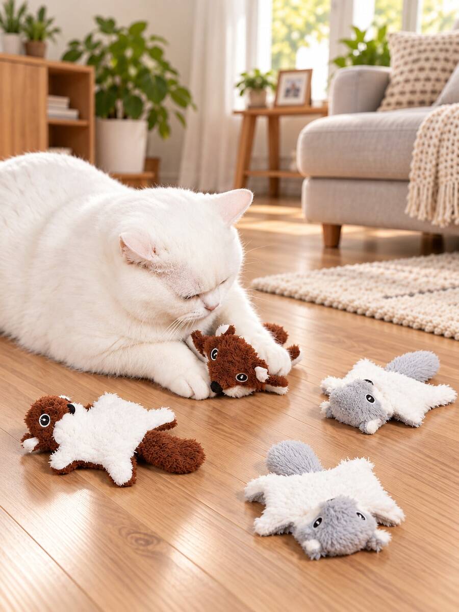 1PC Cute Plush Flying Squirrel Cat Toy, Soft Realistic Small Animal Cat Teaser Toy, Cat Interactive Toy, Indoor Cat Hunting And Boredom Relief Toy - Grey - View 1