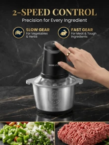 SOKANY‑7020 Electric Meat Grinder, 2L Large Capacity Multifunctional Food Chopper, Double‑Layer Four‑Blade Cutter, For Mincing Meat, Shredding Vegetables & Making Fillings, Household Kitchen Food Processor - Black - View 4