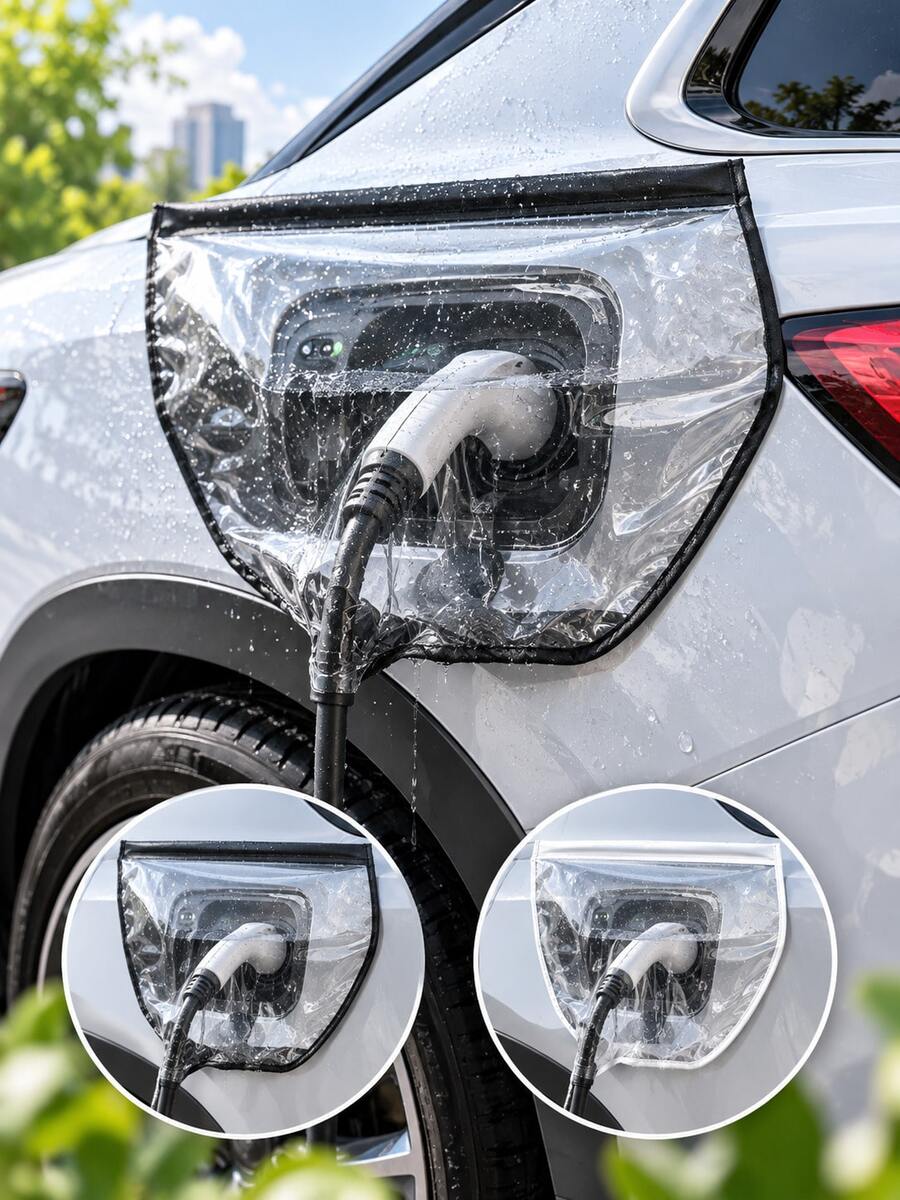 Electric Vehicle Charging Port Magnetic Rain Cover, Transparent Waterproof Charging Port Protector, Electric Vehicle Charging Cable Cover With Transparent Window And Reinforced Edges, Electric Vehicle Charging Plug And Interface Outdoor Weatherproof Cover