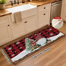 1pc Soft Faux Cashmere Material Floor Mat, Christmas Holiday Red Plaid Cartoon Decorative Rug, Kitchen Entrance Door Mat, Bedroom Door Anti-Slip Mat, Bathroom Non-Slip Mat, Festive Atmosphere Entryway Mat, Suitable For Multiple Scenes Anti-Slip Floor Mat, Room Decor, Holiday Gift - Multicolor - View 14