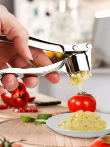 1Pc Stainless Steel Garlic Press & Mincer | Heavy-Duty Ergonomic Design | For Ginger & Nuts | Rustproof & Easy To Clean | Essential Kitchen Cooking Gadget - Silver - View 5