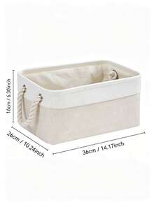 Minimalist Farmhouse Style Linen Blend Rectangular Storage Basket, Foldable Fabric Storage Bin With Thickened Cotton Rope Handles, Large Capacity, Suitable For Bedroom Closet, Shelf, Cabinet, Living Room, Home Organization And Storage - Multicolor - View 10