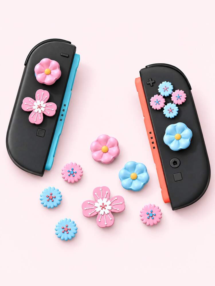 Jemdura – Switch NS2/Joy-Con 控制器搖桿帽與方向按鈕蓋套組（骷髏/花卉風格）– 防滑設計；Switch 玩家理想禮物，非常適合萬聖節或聖誕節 - 查看 12
