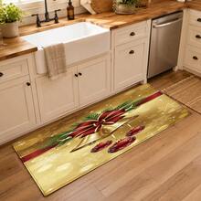 1pc Kitchen Floor Mat, Soft Faux Cashmere Material, Holy Gold Style Christmas Bell Pattern, Kitchen, Entryway, Front Door, Bedroom Door, Bathroom Anti-Slip Mat, Holiday Atmosphere Home Decor, Suitable For Multiple Scenes, Room Decoration, Holiday Gift - Multicolor - View 4