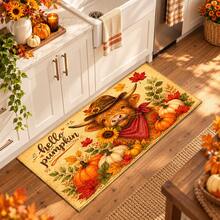 2D Highland Cow, Sunflower, Pumpkin Welcome Pattern Printed Long Runner Mat Series, Indoor Entryway Mat, Bedroom Bedside Mat, Kitchen Mat, Kitchen Long Runner, Suitable For Living Room, Laundry Room, Bathroom - Multicolor - View 2