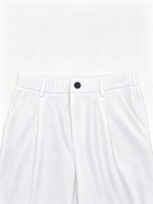 Men's Solid Color Double Pleated Wide Leg Casual Suit Pants, Elastic Waist Draped Straight Leg Trousers, Suitable For Weekend Business Travel, Commuting, Dating And Outdoor Activities - White - View 7