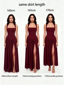Women's Solid Color Square Neck Back Tie Scarf Ribbon A-Line Sexy Vacation Wedding Party Plus Size Dress - Burgundy - View 5