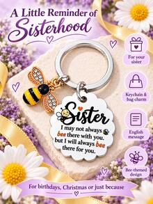 1pc/3pcs Sister Bee Keychain, Scalloped Bag Charm With Always Bee There For You Message, Thanksgiving And Christmas Gift For Sister, Purse Accessory - Multicolor - View 9