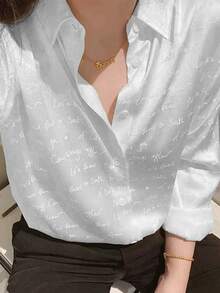 Elegant French High-End White Acetate Satin Blouse, Unique Design Jacquard Shirt, Long Sleeve Top Spring - White - View 1