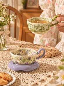 Elegant Floral Pattern Coffee Cup & Saucer Set, Latte Art Cup, Porcelain Tea Set Suitable For Afternoon Tea, Daily Use, Holiday & Birthday Gift - Multicolor - View 8