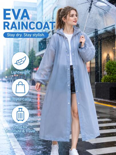 1 pieza Impermeable largo de EVA unisex, impermeable grueso, impermeable con capucha para mujer y hombre, impermeable, a prueba de viento, de secado rápido y transpirable - Ideal para ciclismo, no desechable, impermeable grueso reutilizable, impermeable con capucha unisex, impermeable, a prueba de viento, de secado rápido, transpirable - Perfecto para ciclismo, senderismo y aventuras al aire libre. Artículos desechables de viaje, artículos esenciales de hotel, suministros para habitaciones de invitados al aire libre, mini paquete de viaje a la playa