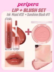 K-Beauty Peripera Matte Blush Palette + Ink Mood Water Gloss Lip Tint, Fine Texture, Long-Lasting, Multi-Functional, Hydrated Glow, Korean Makeup Set - Blush & Tint Glow Set - View 1